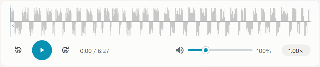 Stereo waveform player — your voice on the left channel, theirs on the right
